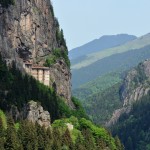 This view gives you a sense of how inaccessible the location was. Even today, it's a long bus ride from the Black Sea city of Trabzon to get to this protected site in the mountains. The monastery seems to hang from the cliffs, as if part of the geology of the place.